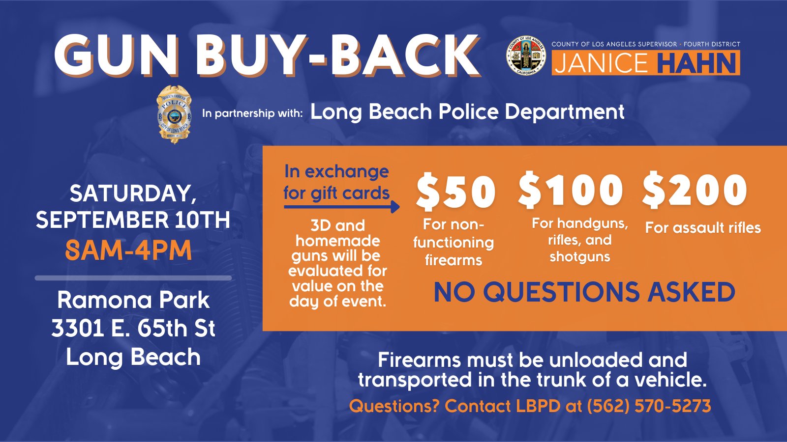 Supervisor Hahn to host Gun Buy-Back Event in North Long Beach